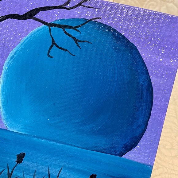 "Blue Moon on a Starry Night" 8x10, Acrylic Painting - Picture 4 of 5
